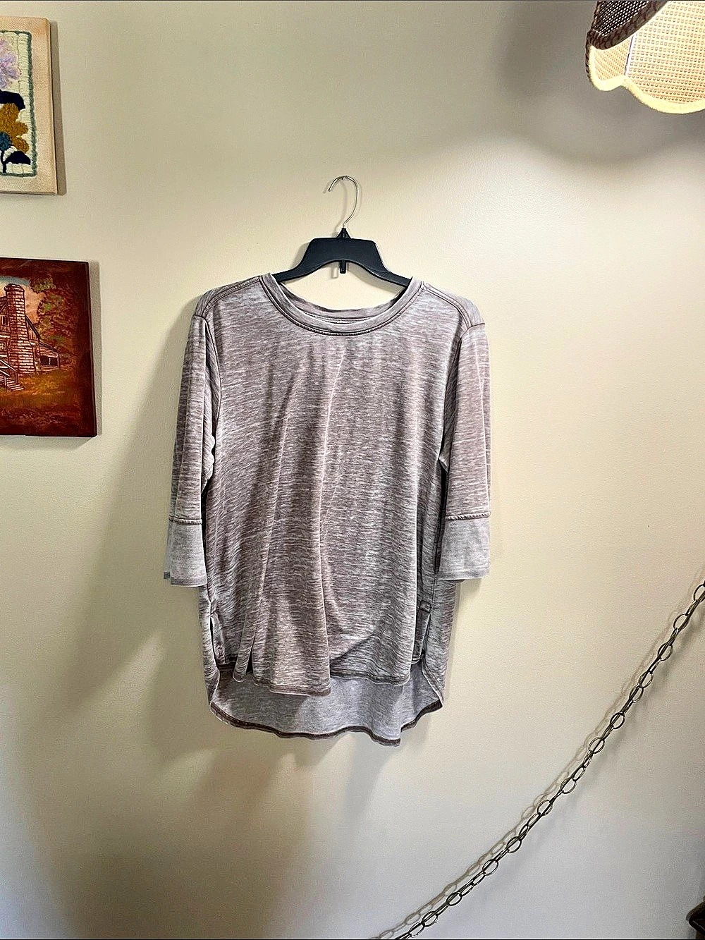 Long Sleeve Button Cuff Top in Gray Size 1X